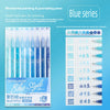 A set of blue series hand-held pens for painting and journaling, featuring various shades and styles.