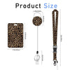 A leopard print retractable ID badge holder with a black strap and silver clip.