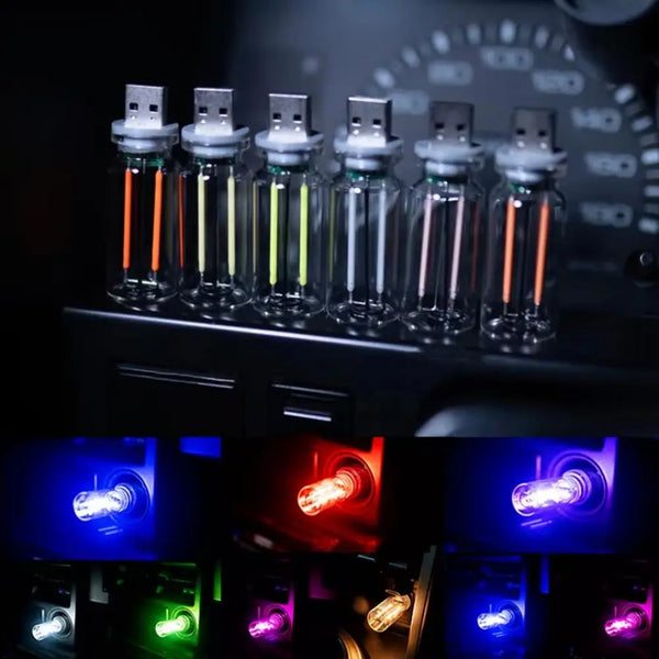 A set of two retro Edison USB LED bulbs with touch dimming displayed in a dark setting.