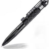 Black tactical self-defense pen with a textured grip and glass breaker tip