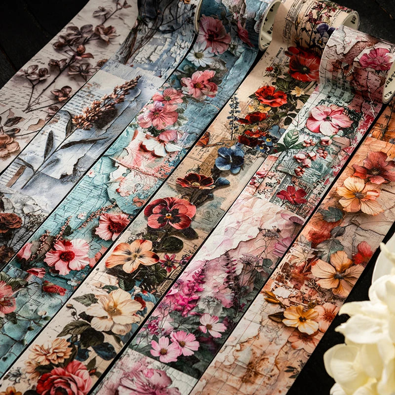 Rolls of decorative floral patterned washi tape for scrapbooking and crafts