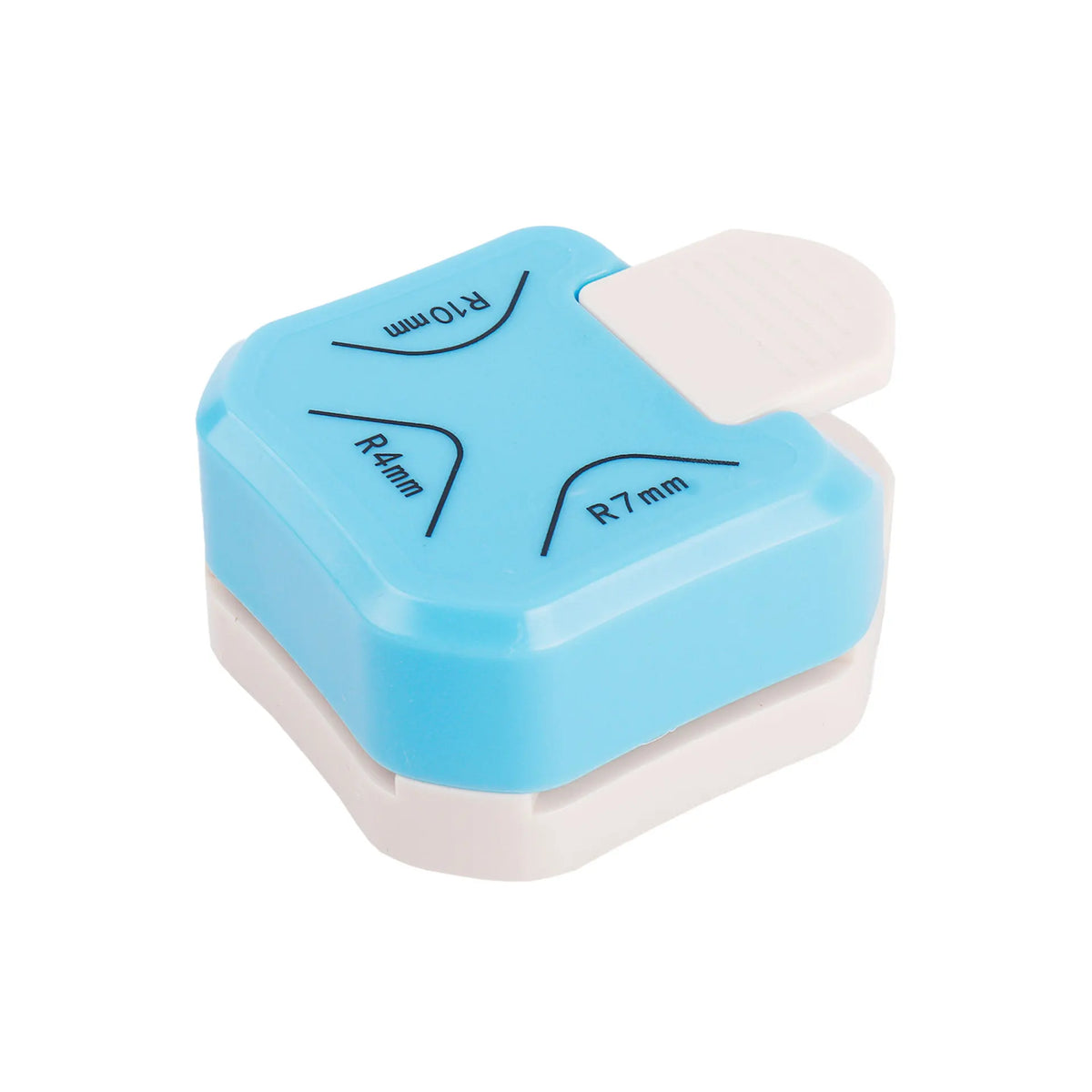 Light blue plastic punch tool with various rounder tips for card making and scrapbooking
