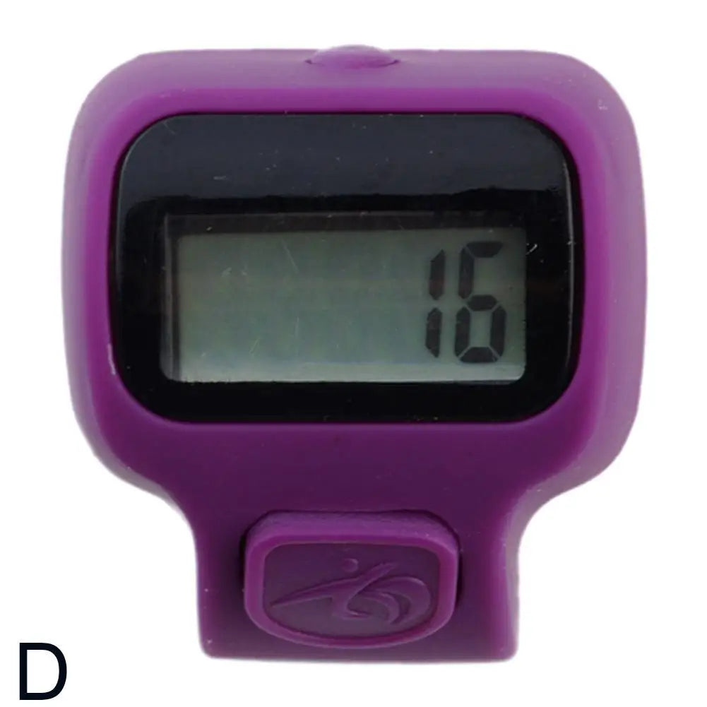 A purple digital counter device with a black screen displaying the number 16.