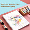 Watercolor painting on white paper with vibrant color rendering and halo dyeing effects