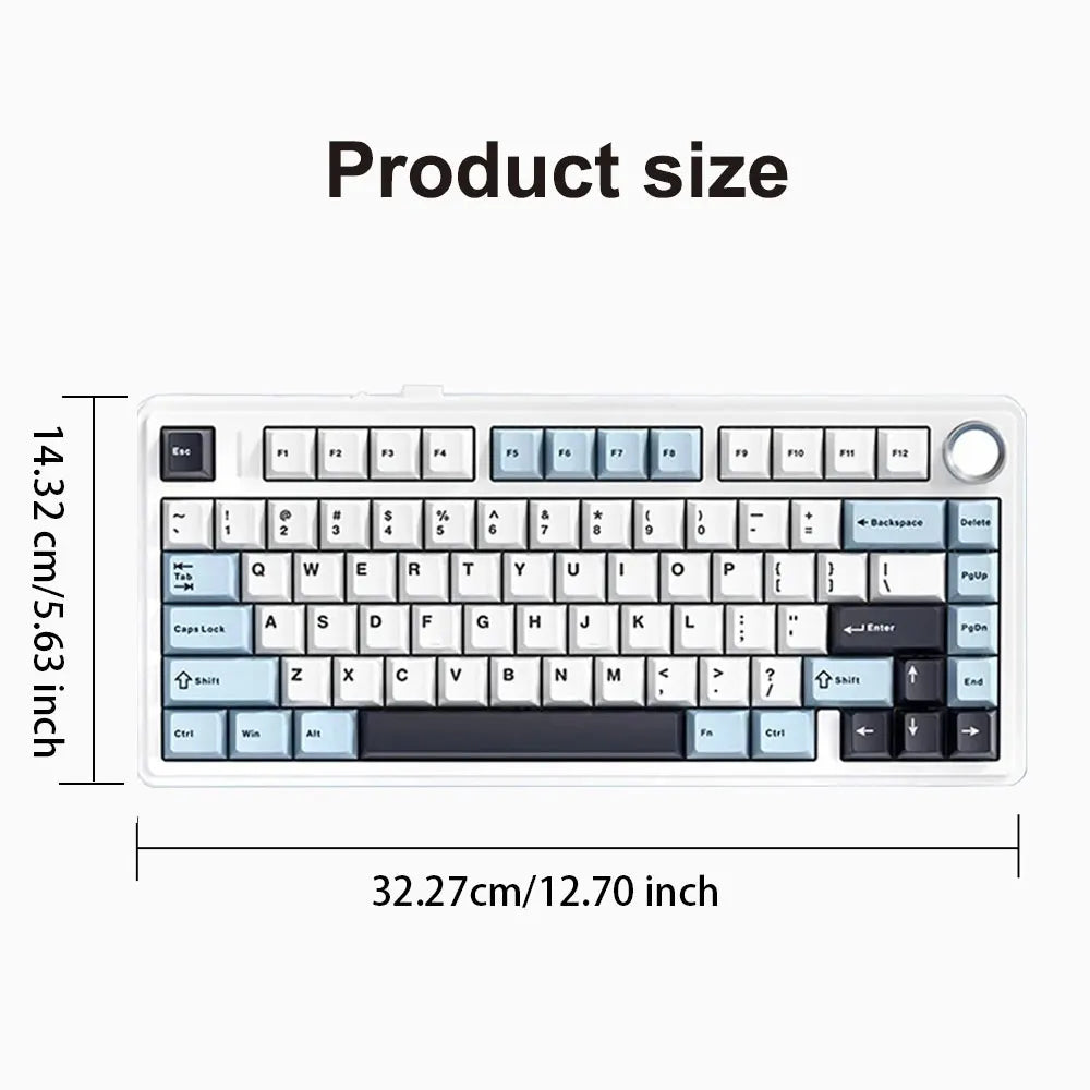 A white mechanical gaming keyboard with a full layout and a separate numeric keypad is shown.