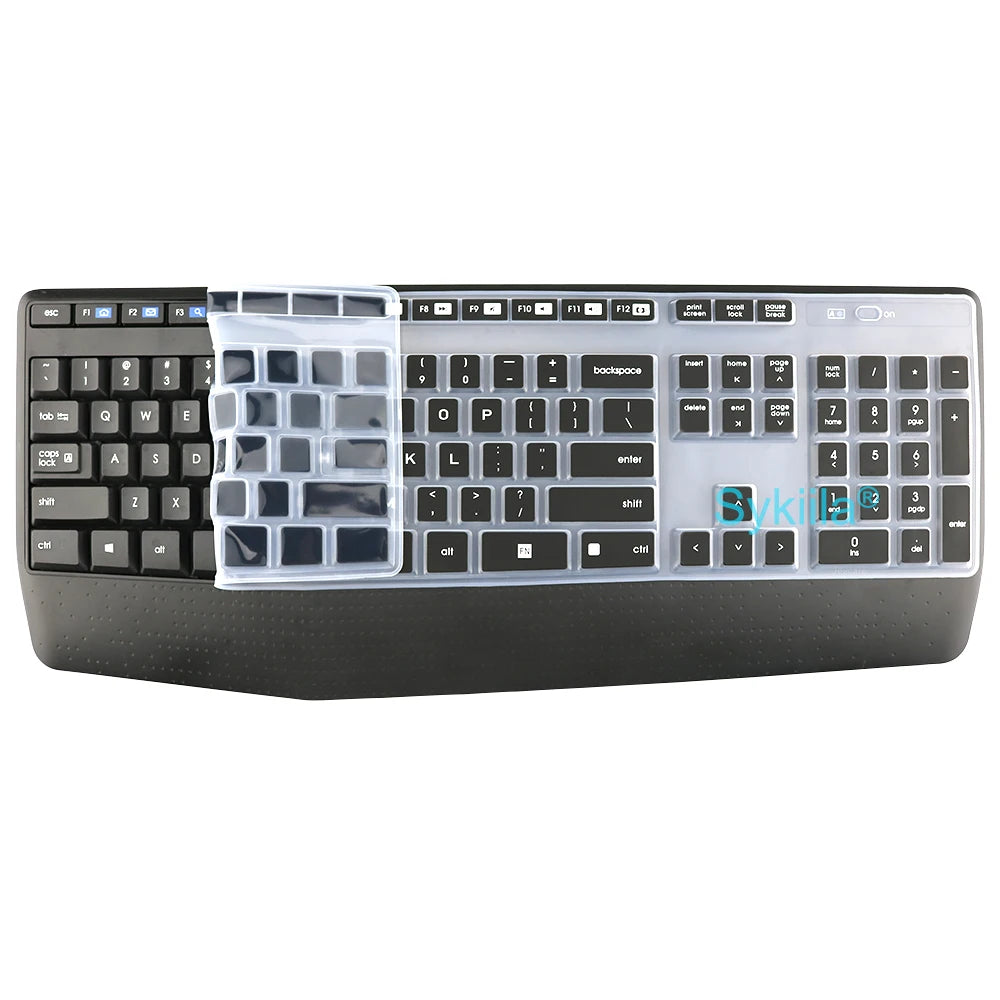 Silicone keyboard cover for a Logitech MK345 keyboard with a clear protective case.