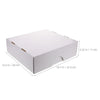 Caja portátil rectangular blanca de almacenamiento de cartas multicompartimento, vista desde arriba.