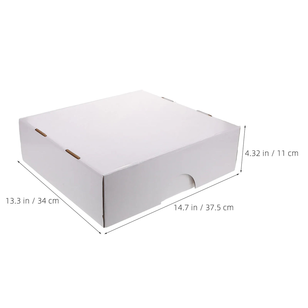 Caja portátil rectangular blanca de almacenamiento de cartas multicompartimento, vista desde arriba.
