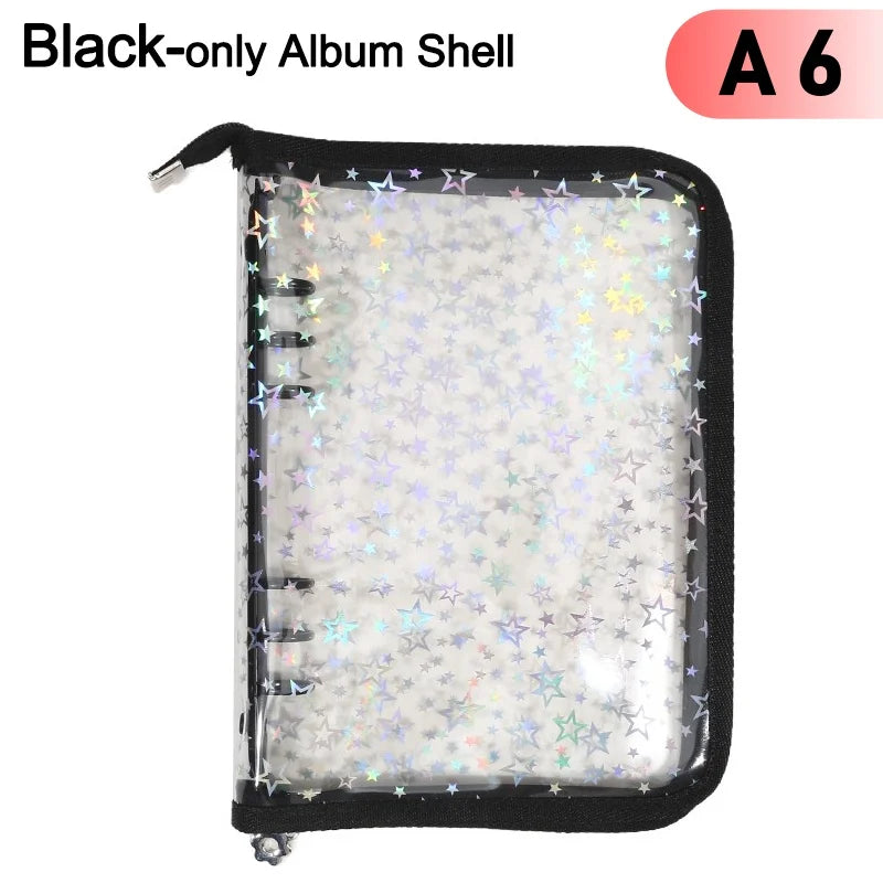 Black-only album shell with a clear plastic cover and zipper closure