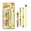 A set of four cute heart-shaped gel pens featuring various animal patterns and light yellow bodies.