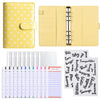 A yellow reusable PU leather binder with cash pockets and a clear plastic sleeve.