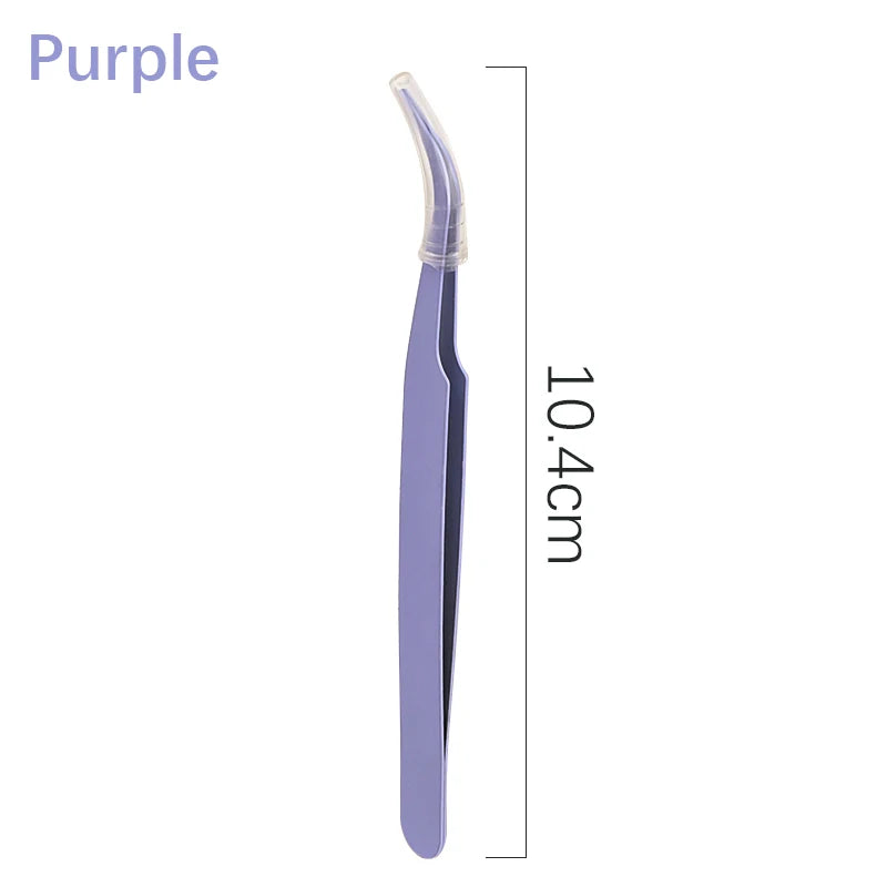 Purple macaron precision tweezers used for nail art and eyelash extensions