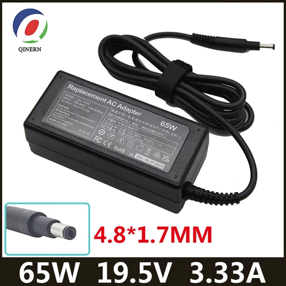 Black 65W 19.5V 3.33A AC adapter with a cable and connector tip.