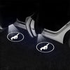 LED car door welcome lights illuminating the ground near a vehicle door.