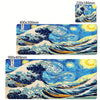Extra-large mouse pad featuring a blue and white depiction of The Great Wave of Kanagawa