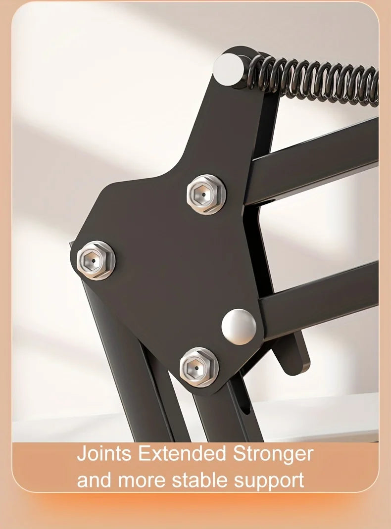 A close-up view of a black adjustable joint mechanism with a coiled spring, designed for stronger and more stable support.