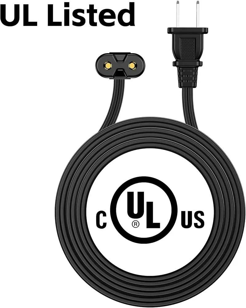 Black heavy duty AC power supply cable with a UL listed US plug connector.