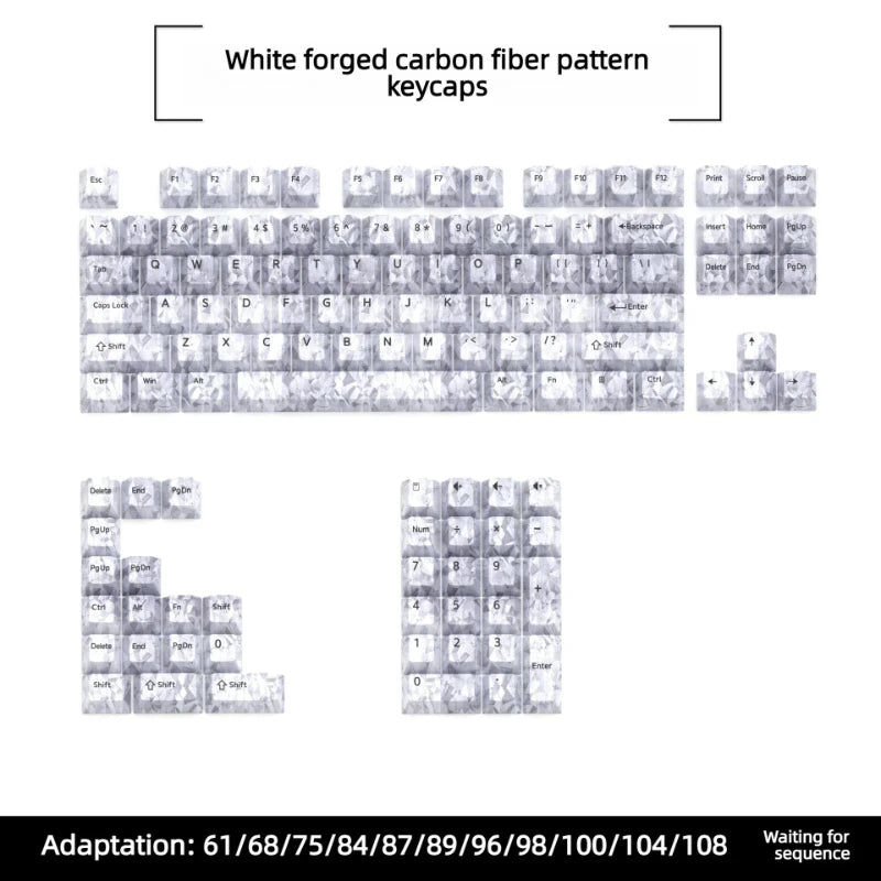 White forged carbon fiber pattern keycaps for MX mechanical keyboards