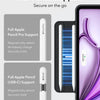 A close-up of a magnetic folio case showing full pencil support for an Apple Pencil on an iPad.