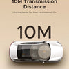 A white car is shown with a transparent window, demonstrating 10M transmission distance.