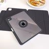 A clear magnetic protective case for an iPad Air is shown resting on a dark mat next to other cases.