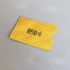 A yellow RFID protection card holder with the RFID symbol printed on it.
