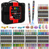 Un set de 418 marcadores de pincel acrílicos en varios colores y puntas, empaquetados en un estuche negro.
