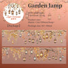 A set of decorative garden lamps made from PET material with light surrounding foliage.