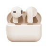 A pair of white True Wireless Earbuds with charging case shown in a top-down view.