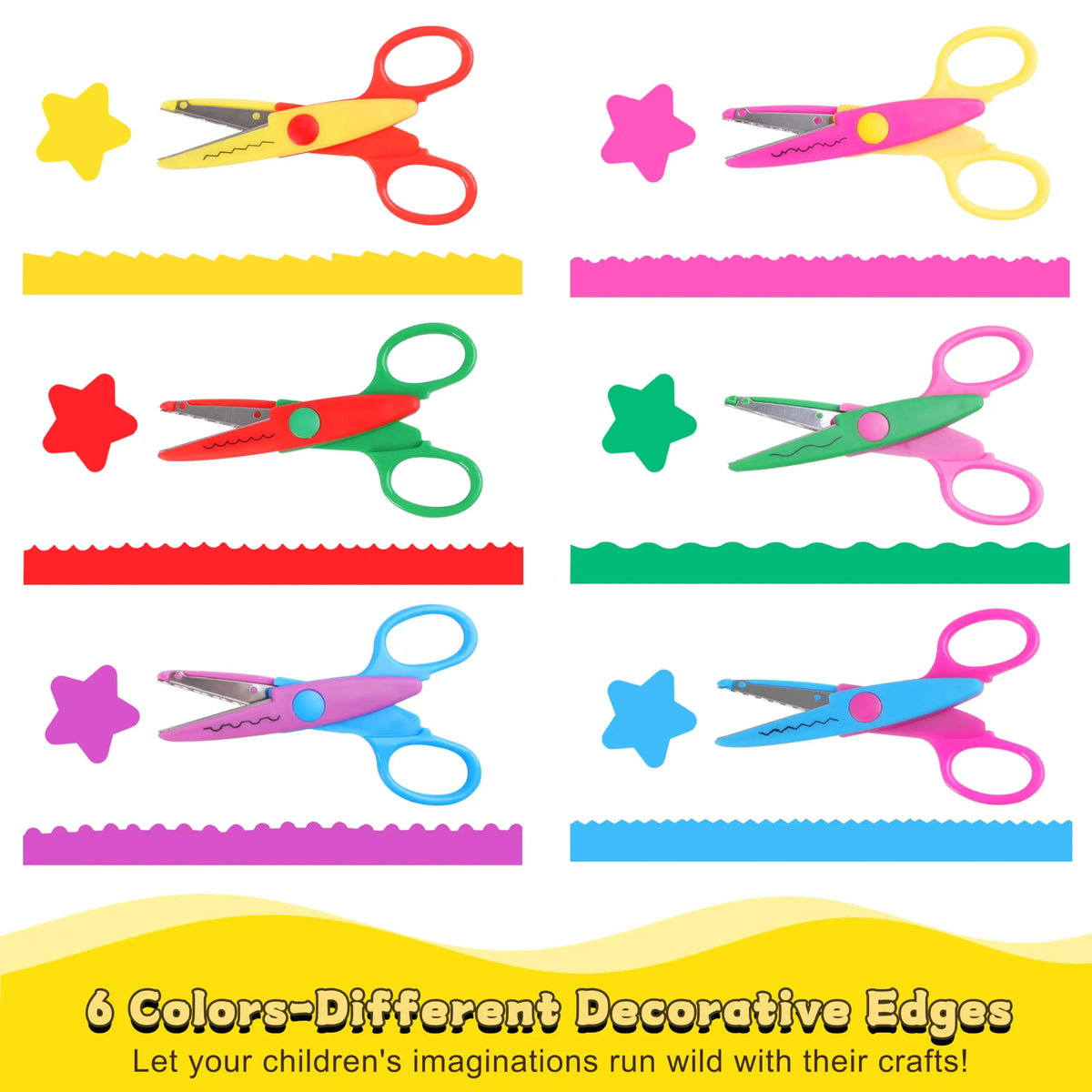 Six different colored decorative zig zag edge scissors for crafts and DIY projects