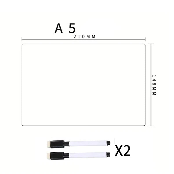 A5 size magnetic dry erase board with two magnetic strips for kitchen and fridge use