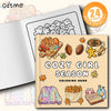 A coloring book featuring illustrations of a cozy girl season, including food items and clothing patterns.