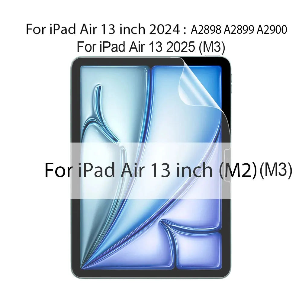 Primer plano de un protector de pantalla mate aplicándose a un iPad Air de 13 pulgadas.