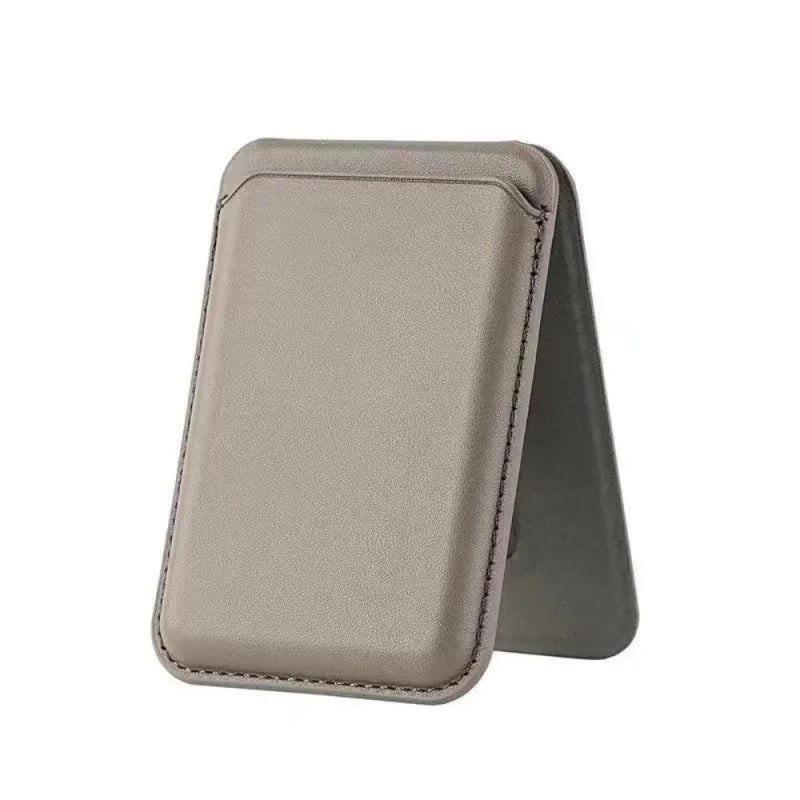 A light beige magnetic leather wallet with a protective stand case.