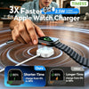 A hand connects a magnetic USB to Type-C watch charging cable to an Apple Watch, demonstrating faster charging.