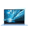 A laptop displaying a blue-toned nature scene with an anti-blue light matte screen protector applied.