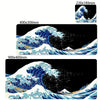 A watercolor illustration of The Great Wave of Kanagawa on a black background.
