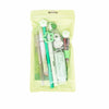 A clear plastic pouch containing a 6-in-1 cartoon school stationery kit with various writing and drawing tools.