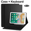 Black Bluetooth keyboard case for an iPad, showing the tablet and keyboard together.