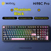 A close-up view of the Phantom Black Hi98C Pro mechanical Bluetooth wireless keyboard with a large battery.