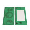A pair of green 3D printed shell card holders with NFC tap-to-pay protection features are shown side by side.
