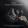 KZ ZST sound to be different headphones shown with a gold connector and acoustic design.