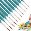 A set of six professional miniature paint brushes with numbered handles and tapered tips shown against a white background.