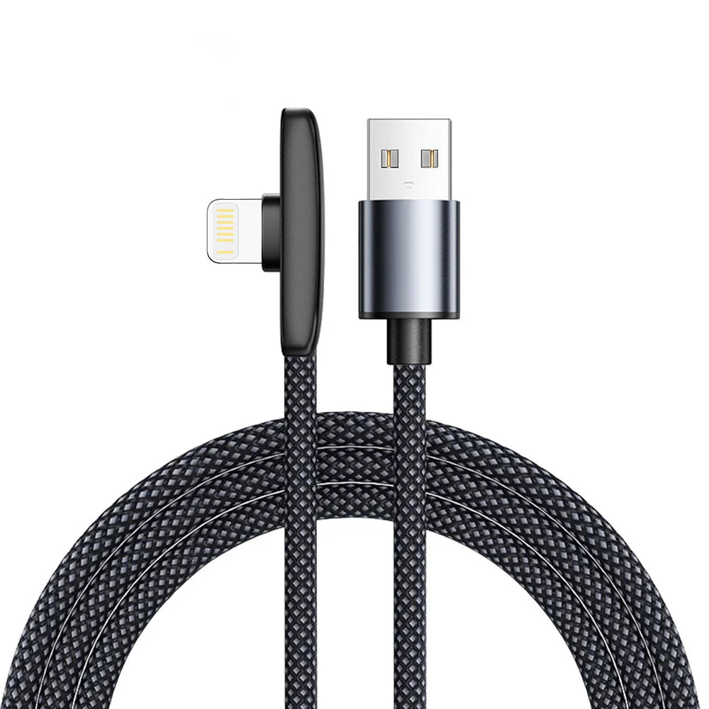Câble de charge durable USB vers Lightning avec connecteur carré et USB-C.
