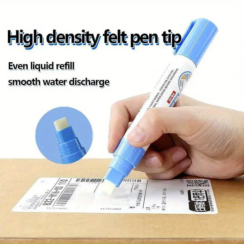 A hand holds a blue felt pen tip, demonstrating a high density felt pen tip for smooth liquid refill and water discharge.