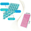 A double-sided silicone suction cup phone mount shown in light blue and pink colors with various features highlighted.