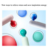 Various colored smooth gel pens shown in different angles and close-ups against a light blue background.