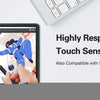 A tablet screen displaying a digital drawing interface with a hand interacting with the screen, next to text describing highl