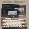 A close-up view of the AULA F75 mechanical keyboard with custom keycaps and a light brown casing.