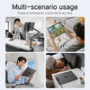 Una pantalla de uso multescenario mostrando a una persona usando una tableta en diferentes contextos como trabajo, ocio y rel